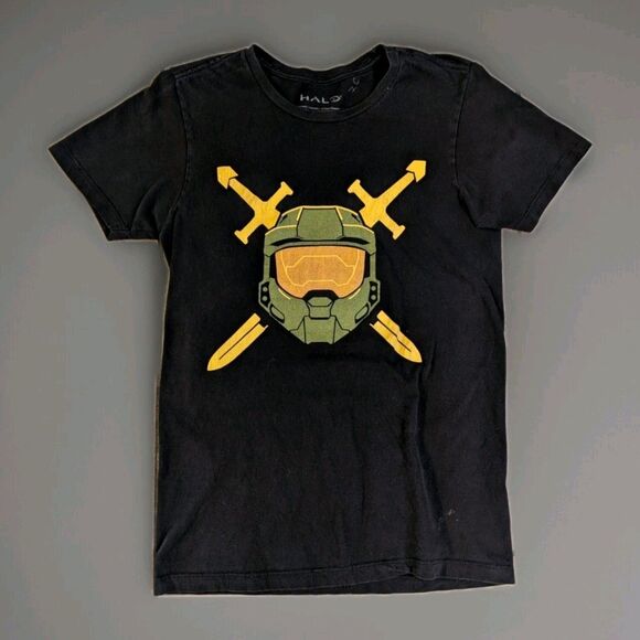 Halo Master Chief Helmet T-Shirt Cotton Short Sleeve Crew Neck Black Size S - Picture 1 of 10